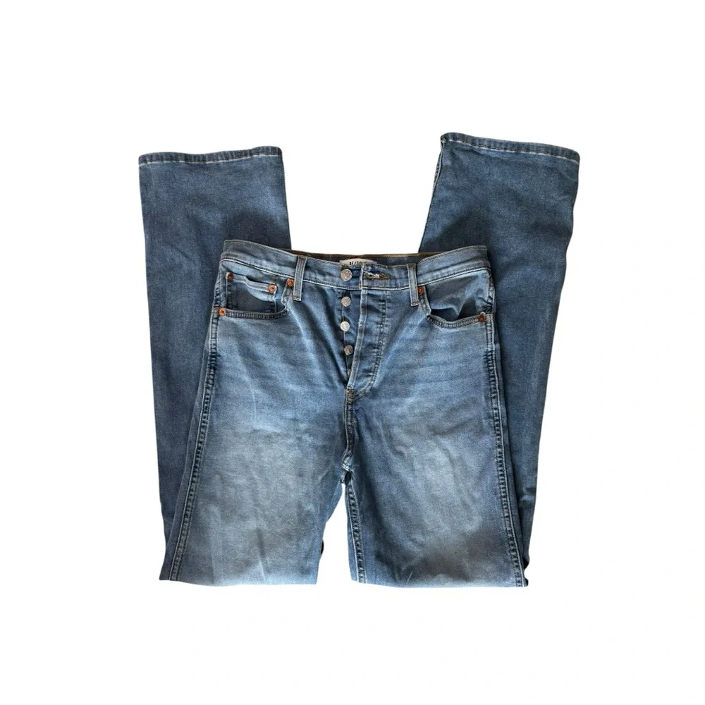 Re/Done Light Blue faded 90 loose fitted Straight Leg redone lux Jeans NEW Sz 27 - Picture 2 of 14